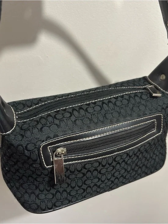 Black Canvas Mini Hobo Shoulder Bag Purse Silver Hardware Y2K Vintage - Picture 5 of 8